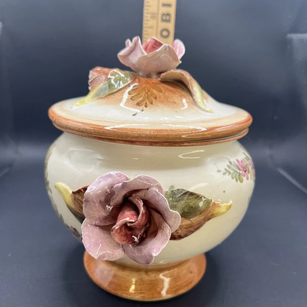 Vtg Tiziano Italian Capodimonte Soup Tureen Lid Underplate Hand Painted Roses